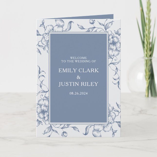 Floral Dusty Blue Elegant Wedding Booklet Programme (Front)
