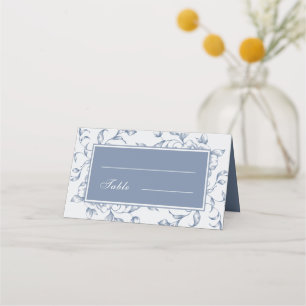 Floral Dusty Blue Elegant Wedding Folded Place Card
