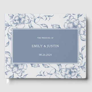Floral Dusty Blue Elegant Wedding Guest Book