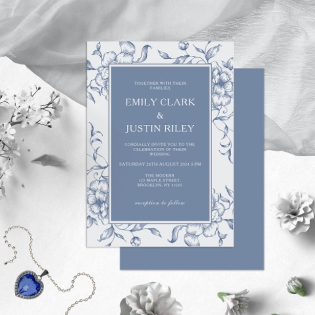 Floral Dusty Blue Elegant Wedding Invitation (Creator Uploaded)
