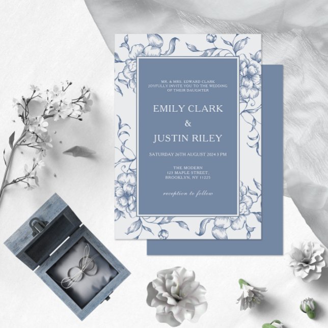 Floral Dusty Blue Elegant Wedding Invitation (Creator Uploaded)