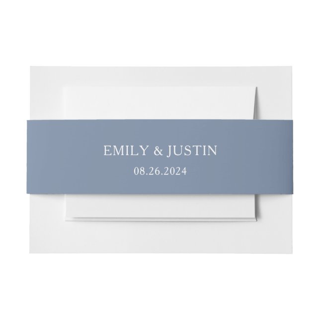 Floral Dusty Blue Elegant Wedding Invitation Belly Band (Front Example)