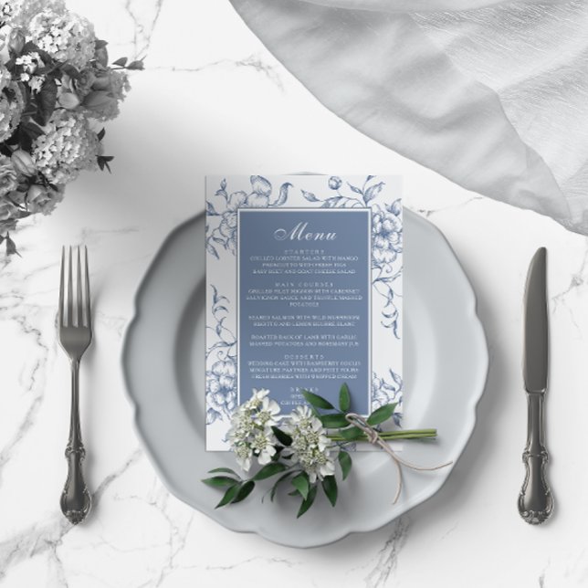 Floral Dusty Blue Elegant Wedding Menu (Creator Uploaded)