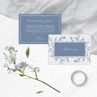 Floral Dusty Blue Elegant Wedding Thank You Card