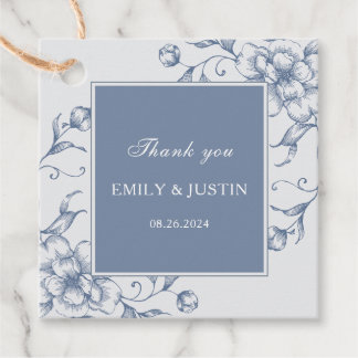 Floral Dusty Blue Elegant Wedding Thank You Favour Tags