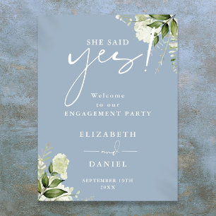 Floral Dusty Blue Engagement Party Welcome Sign