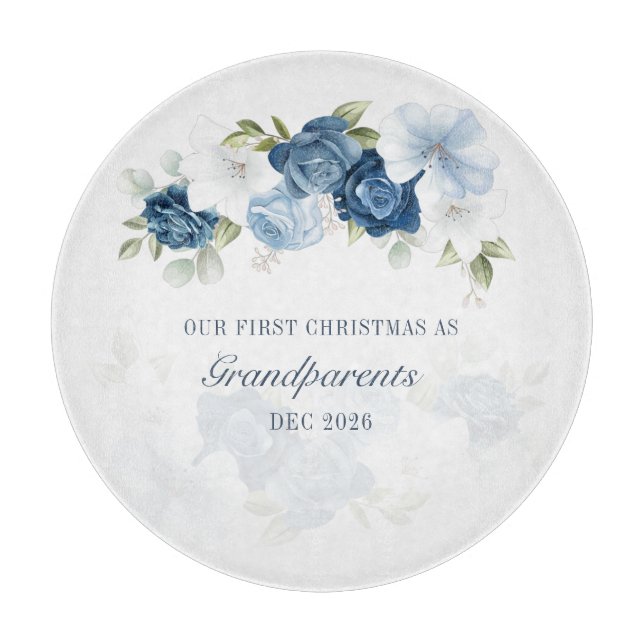 Floral Dusty Blue Grandparents 1st Christmas Cutting Board (Front)
