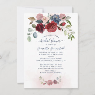 Floral Dusty Blue Greenery Bridal Shower Invitation