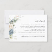 Floral Dusty Blue Greenery Wedding Details Insert