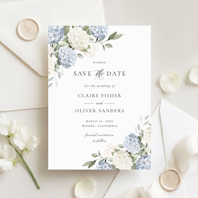 Floral Dusty Blue Hydrangea Wedding Save the Date Invitation (Creator Uploaded)