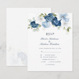 Floral Dusty Blue Modern Botanical RSVP Card