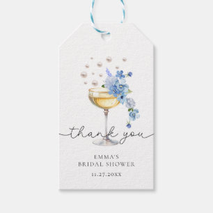 Floral Dusty Blue Pearls & Prosecco Bridal Shower Gift Tags