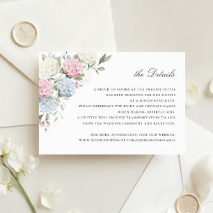 Floral Dusty Blue & Pink Hydrangea Wedding Details Invitation