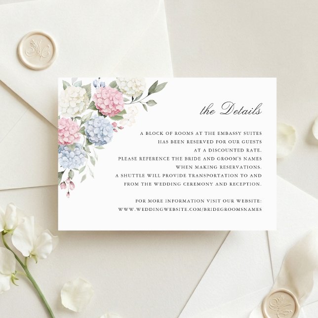 Floral Dusty Blue & Pink Hydrangea Wedding Details Invitation (Creator Uploaded)