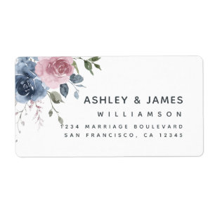 Floral Dusty Blue Pink Rose Script Return Address 