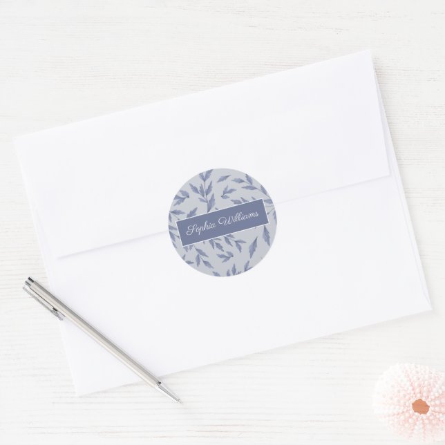 Floral dusty blue product label sticker (Envelope)