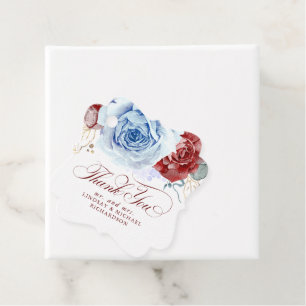 Floral Dusty Blue Red Wedding Thank You Favour Tags