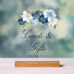 Floral Dusty Blue Script Cards and Gifts Acrylic Sign