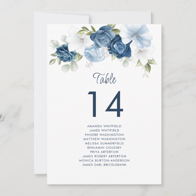 Floral Dusty Blue Table Number 14 Wedding Seating (Front)