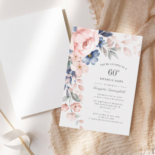 Floral Dusty Blue Watercolor 60th Birthday Invite