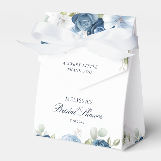 Floral Dusty Blue Watercolor Bridal Shower Favour Box (Front Side)
