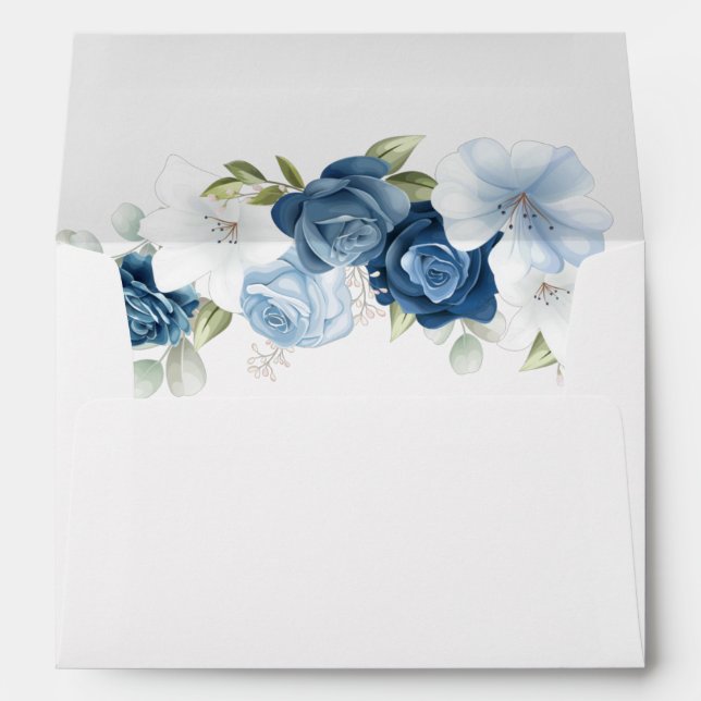 Floral Dusty Blue Watercolor Script Bridal Shower Envelope (Back (Bottom))