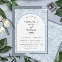 Floral Dusty Blue Watercolor Wedding Invitation
