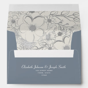 Floral Dusty Blue Wedding Envelope