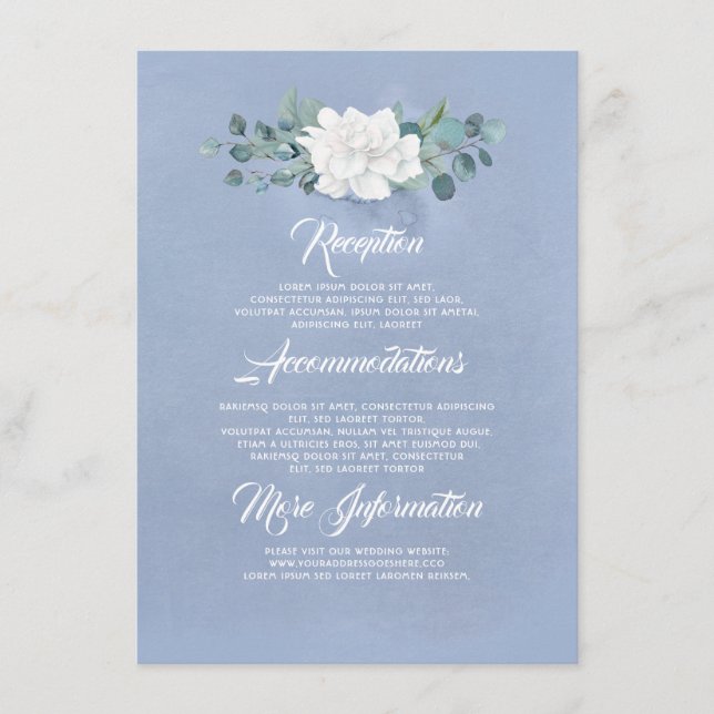 Floral Dusty Blue Wedding Information Guest Enclosure Card (Front)