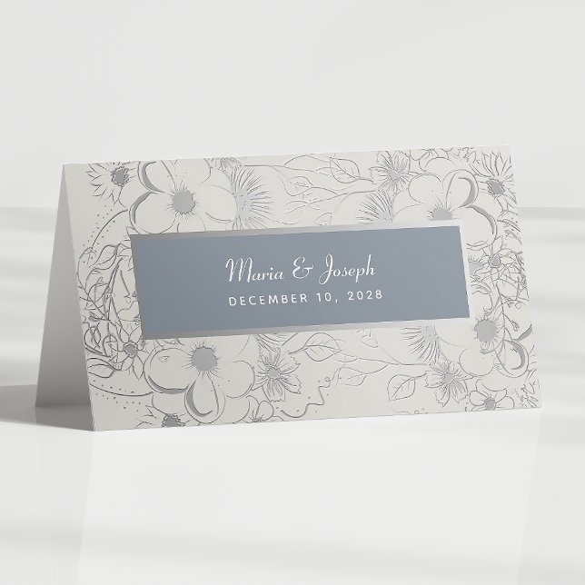 Floral Dusty Blue Wedding Place Card (Creator Uploaded)