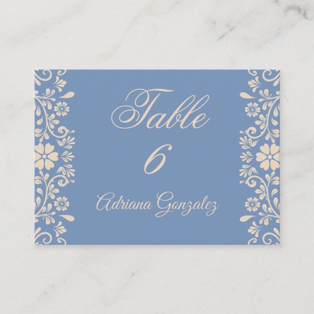 Floral Dusty Blue Wedding  Place Card (Front)