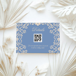 Floral Dusty Blue Wedding Qr code Details Enclosure Card
