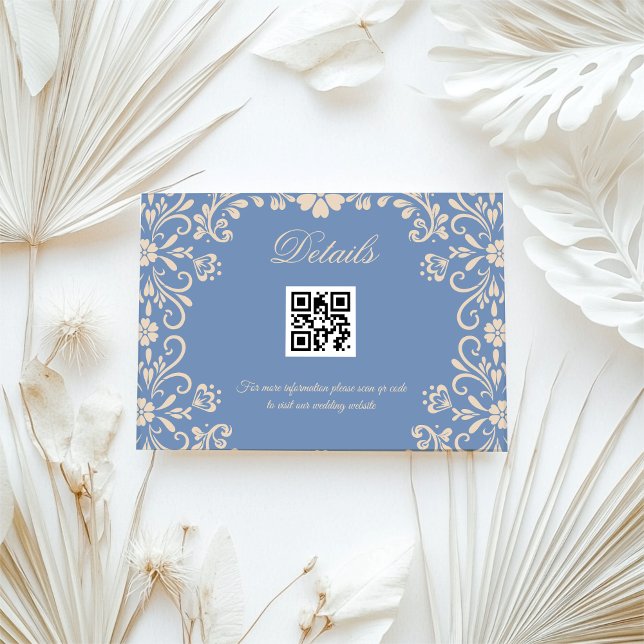 Floral Dusty Blue Wedding Qr code Details Enclosure Card (Creator Uploaded)