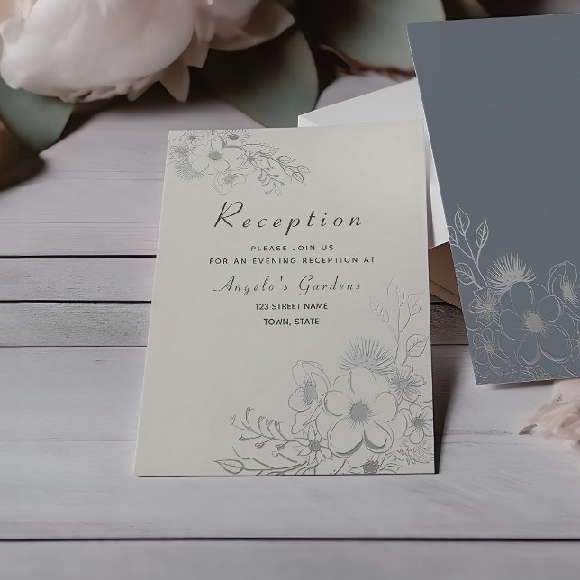 Floral Dusty Blue Wedding Reception Enclosure Card (Creator Uploaded)
