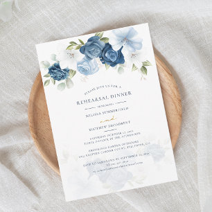 Floral Dusty Blue Wedding Rehearsal Dinner Invitation