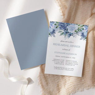 Floral Dusty Blue Wedding Rehearsal Dinner Invitation