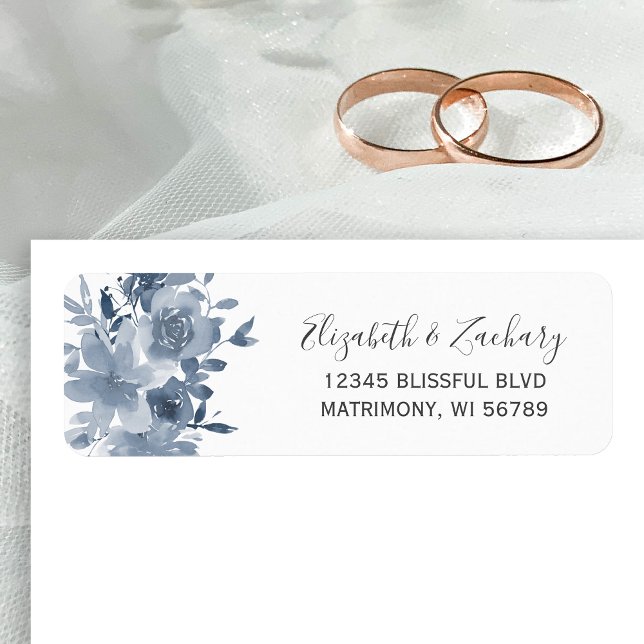 Floral Dusty Blue Wedding Return Address (Creator Uploaded)