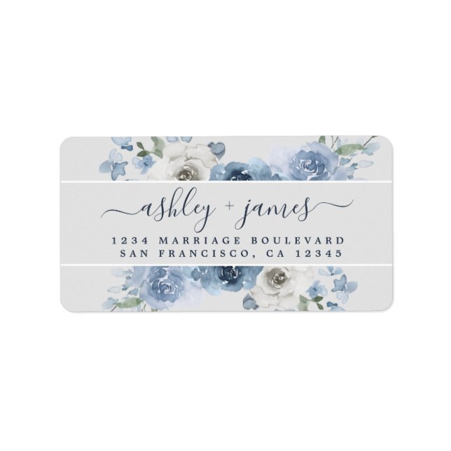 Floral Dusty Blue Wedding Return Address  Label (Front)
