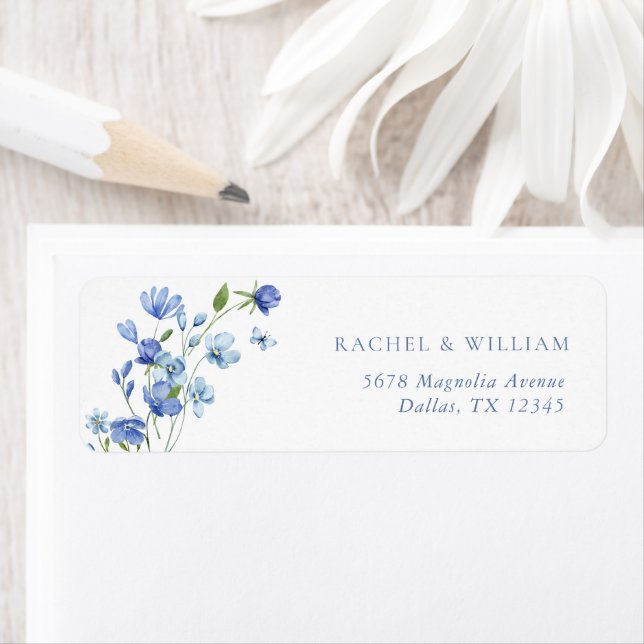 Floral Dusty Blue Wedding Return Address Label (Insitu)