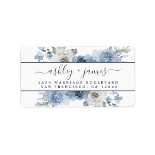 Floral Dusty Blue Wedding Return Address  Label