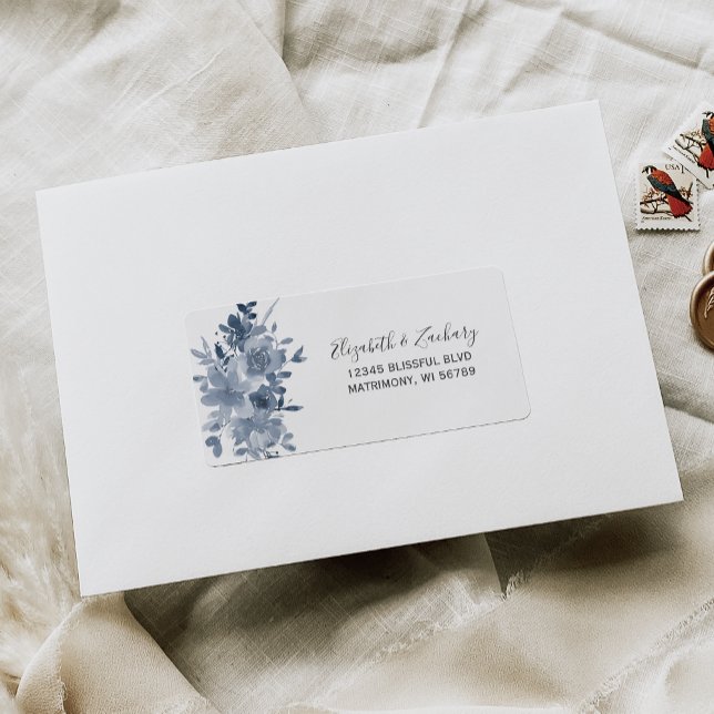 Floral Dusty Blue Wedding RSVP Address Label (Creator Uploaded)