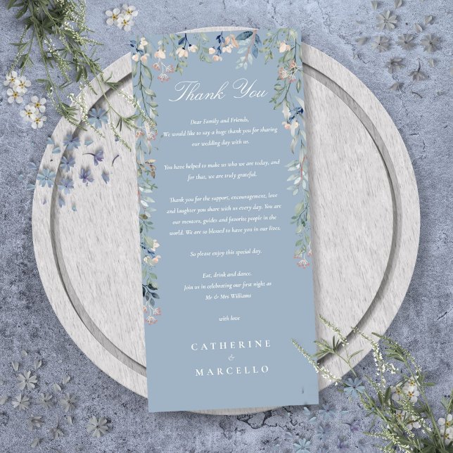 Floral Dusty Blue Wedding Thank You Place Card (Floral Dusty Blue Wedding Thank You Place Card)
