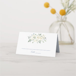 Floral Dusty Blue White Greenery Elegant Wedding Place Card