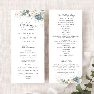 Floral Dusty Blue White Greenery Wedding Program Programme