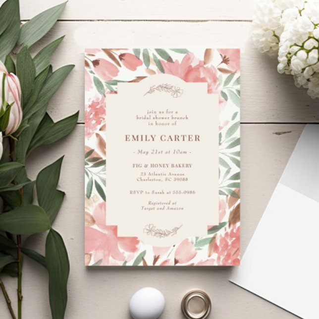 Floral Dusty Pink Green Garden Bridal Shower Invitation (Creator Uploaded)