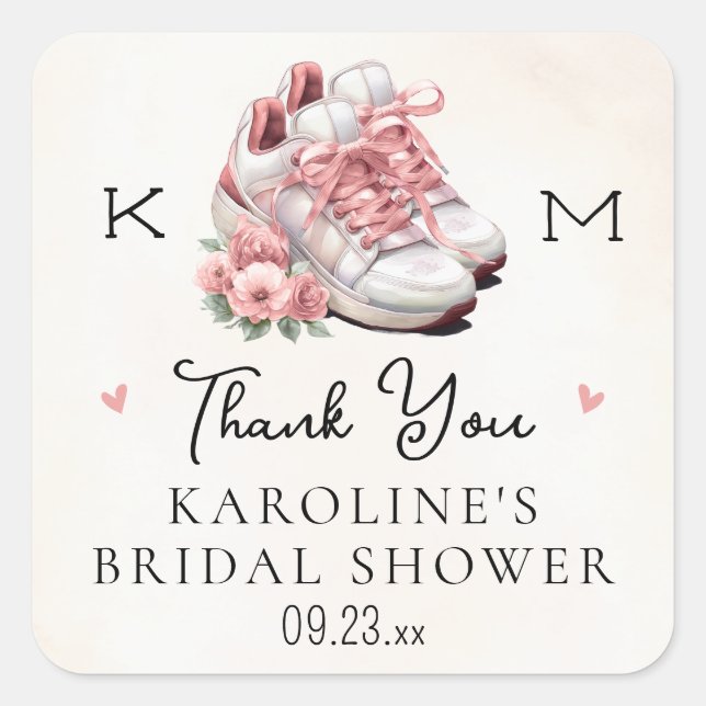 Floral Dusty Pink Sneakers Bridal Shower Thank You Square Sticker (Front)