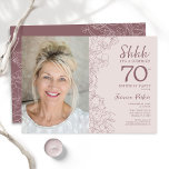 Floral Dusty Pink Surprise Photo 70th Birthday Invitation<br><div class="desc">Floral dusty pink and mauve surprise 70th birthday party invitation with your photo on the front of the card. Elegant modern design featuring botanical outline drawings accents and typography script font. Simple trendy invite card perfect for a stylish female bday celebration. Can be customised to any age. Printed Zazzle invitations...</div>