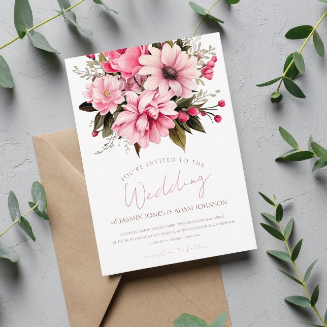 Floral Dusty Pink Wildflower Summer Garden Wedding Holiday Card (Creator Uploaded)