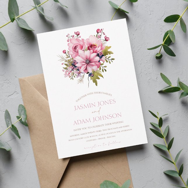 Floral Dusty Pink Wildflower Summer Garden Wedding Invitation (Creator Uploaded)