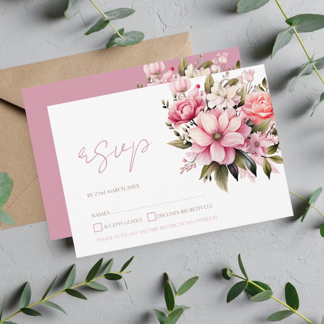 Floral Dusty Pink Wildflower Summer Garden Wedding RSVP Card (Creator Uploaded)